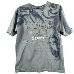 Phat Farm Mens XL Graphic T Shirt Blue Gray Scroll Logo Y2K Streetwear Cotton
